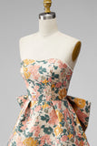 Sweetheart Pink Flower A-Line Jacquard Pearls Vestido de Regresso a Casa com Laço