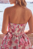 Espartilho A-Line Verde Sweetheart Jacquard Vestido de Regresso a Casa com Folhos