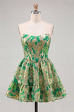 Espartilho A-Line Verde Sweetheart Jacquard Vestido de Regresso a Casa com Folhos