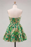 Espartilho A-Line Verde Sweetheart Jacquard Vestido de Regresso a Casa com Folhos