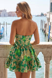 Espartilho A-Line Verde Sweetheart Jacquard Vestido de Regresso a Casa com Folhos