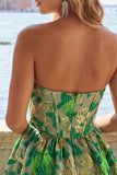 Espartilho A-Line Verde Sweetheart Jacquard Vestido de Regresso a Casa com Folhos