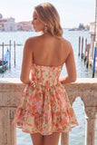 Espartilho A-Line Verde Sweetheart Jacquard Vestido de Regresso a Casa com Folhos