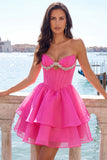 Vestido de Regresso a Casa em Espartilho Cor-de-Rosa em Linha A com Contas