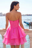 Vestido de Regresso a Casa em Espartilho Cor-de-Rosa em Linha A com Contas
