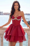Vestido de Regresso a Casa em Espartilho Cor-de-Rosa em Linha A com Contas
