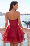 Vestido de Regresso a Casa em Espartilho Cor-de-Rosa em Linha A com Contas