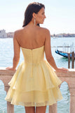 Vestido de Regresso a Casa em Espartilho Cor-de-Rosa em Linha A com Contas