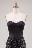 Sweetheart Bodycon Corset Preto Pérolas Vestido de Regresso a Casa com Renda nas Costas