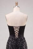 Sweetheart Bodycon Corset Preto Pérolas Vestido de Regresso a Casa com Renda nas Costas