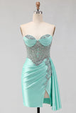 Sweetheart Verde menta Espartilho Franzido Renda Atrás Vestido de Finalistas com Faixa