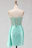 Sweetheart Verde menta Espartilho Franzido Renda Atrás Vestido de Finalistas com Faixa