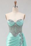 Sweetheart Verde menta Espartilho Franzido Renda Atrás Vestido de Finalistas com Faixa