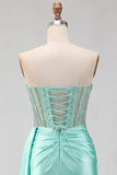 Sweetheart Verde menta Espartilho Franzido Renda Atrás Vestido de Finalistas com Faixa