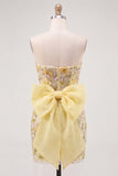 Vestido de Regresso a Casa Amarelo Body-Con Lantejoulas Bodycon, Floral Vestido com Laço