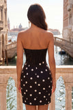 Vestido de Regresso ao Casamento Preto e Branco Bodycon Corset Bodycon com Laço