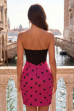 Vestido de Regresso ao Casamento Preto e Branco Bodycon Corset Bodycon com Laço
