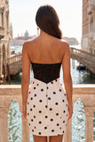 Vestido de Regresso ao Casamento Preto e Branco Bodycon Corset Bodycon com Laço