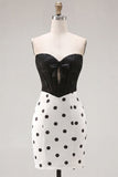 Vestido de Regresso ao Casamento Preto e Branco Bodycon Corset Bodycon com Laço