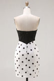 Vestido de Regresso ao Casamento Preto e Branco Bodycon Corset Bodycon com Laço
