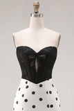 Vestido de Regresso ao Casamento Preto e Branco Bodycon Corset Bodycon com Laço