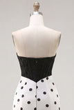 Vestido de Regresso ao Casamento Preto e Branco Bodycon Corset Bodycon com Laço
