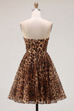 Vestido Curto de Regresso a Casa Shortless A-Line Linha Leopardo Castanho com Missangas