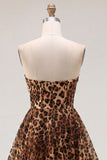 Vestido Curto de Regresso a Casa Shortless A-Line Linha Leopardo Castanho com Missangas