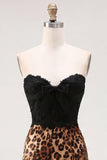 Vestido Curto de Boas-Vindas Preto e Leopardo Bodycon Bodycon