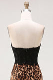 Vestido Curto de Boas-Vindas Preto e Leopardo Bodycon Bodycon