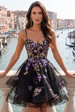 Vestido de regresso a casa em organza de organza com renda nas costas preto preto floral de tiras finas