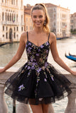 Vestido de regresso a casa em organza de organza com renda nas costas preto preto floral de tiras finas
