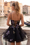 Vestido de regresso a casa em organza de organza com renda nas costas preto preto floral de tiras finas