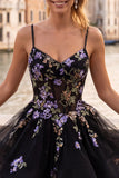 Vestido de regresso a casa em organza de organza com renda nas costas preto preto floral de tiras finas