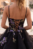 Vestido de regresso a casa em organza de organza com renda nas costas preto preto floral de tiras finas