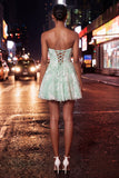 Vestido Curto Curto de Regresso a Casa Azul Azul A-Line A-Line Pearl Pearl Floral Curto com Renda nas Costas