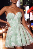 Vestido Curto Curto de Regresso a Casa Azul Azul A-Line A-Line Pearl Pearl Floral Curto com Renda nas Costas