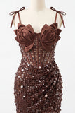 Bodycon Corset transparente Lantejoulas franzidas Tiras laçoadas Vestido curto de boas-vindas