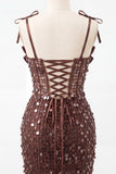 Bodycon Corset transparente Lantejoulas franzidas Tiras laçoadas Vestido curto de boas-vindas