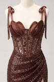 Corpete transparente brilhante, lantejoulas, atacar atrás, alças com laço, vestido de boas-vindas com fenda
