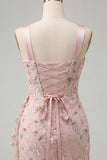 Corset Bodycon Blush com gola alta, renda para trás, vestido de regresso franzido com cinta