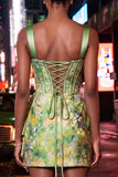Corset Bodycon Blush com gola alta, renda para trás, vestido de regresso franzido com cinta