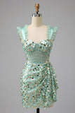 Vestido de Homecoming com Corset Transparente Espartilho Franzido com Folhos Champanhe