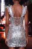 Vestido de Homecoming com Corset Transparente Espartilho Franzido com Folhos Champanhe