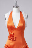 Vestido de regresso a casa, com decote laranja e decote alaranjado em cetim, com folhos, com flores 3D