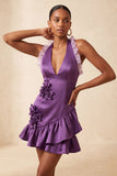 Vestido de regresso a casa, com decote laranja e decote alaranjado em cetim, com folhos, com flores 3D