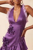Vestido de regresso a casa, com decote laranja e decote alaranjado em cetim, com folhos, com flores 3D