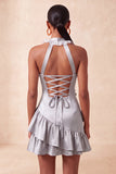 Vestido de regresso a casa, com decote laranja e decote alaranjado em cetim, com folhos, com flores 3D