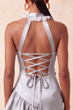Vestido de regresso a casa, com decote laranja e decote alaranjado em cetim, com folhos, com flores 3D