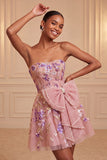Vestido de regresso a casa, com laço em A, bordado A-Line Strapless Strapless A-Line Bordado Verde Sálvia